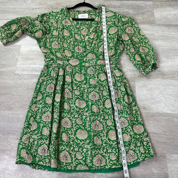 BA&SH Ba & Sh Paz Floral Printed Mini Shirt Dress In Green Women’s 2 3/4 Sleeves - Picture 9 of 10